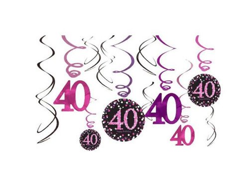 12 Swirl Decorations 40 Sparkling Celebration - Pink & Black - 12 pcs