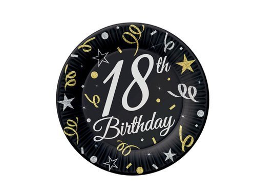 18th Birthday Paper Plates 18 cm - 6 pcs