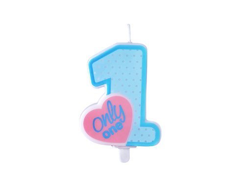 1st Birthday Candle number one "Only One" - 8 cm - sky-blue