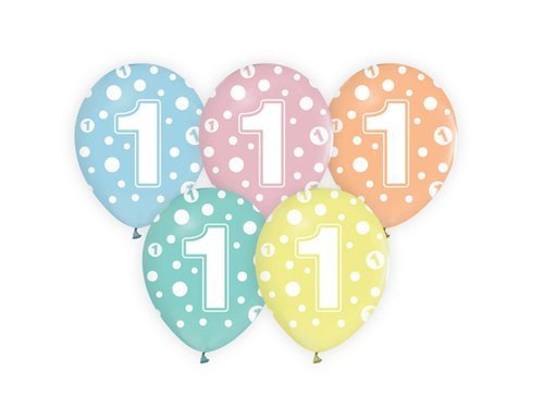 1st Birthday pastel Balloons - mix colours - 5 pcs