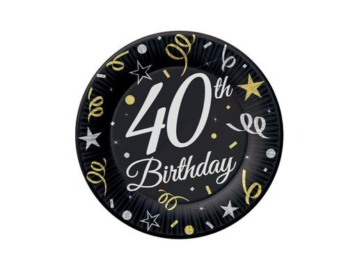 40th Birthday Paper Plates 18 cm - 6 pcs