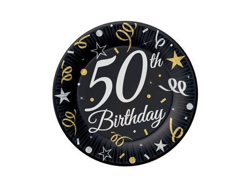 50th Birthday Paper Plates 18 cm - 6 pcs