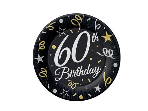 60th Birthday Paper Plates 18 cm - 6 pcs