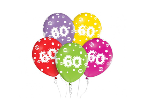 60th Birthday pastel Balloons - mix colours - 5 pcs