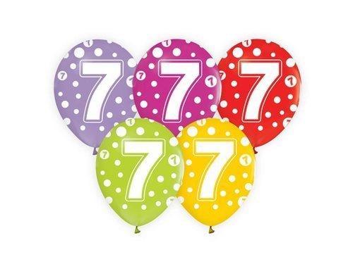 7th Birthday pastel Balloons - mix colours - 5 pcs