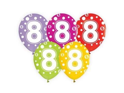 8th Birthday pastel Balloons - mix colours - 5 pcs