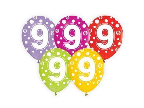 9th Birthday pastel Balloons - mix colours - 5 pcs