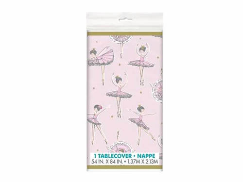 Ballerina Pink & Gold 1st Birthday Plastic Table Cover  137x213 cm