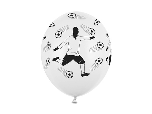 Balloon 12" Pastel White "Footballer and balls", 6 pc