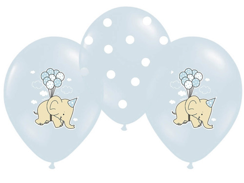 Balloons 14" "Elephant and dots" – mix, blue, 50 pcs