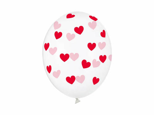 Balony przeźroczyste Serduszka czerwone - 30 cm - 50 szt.