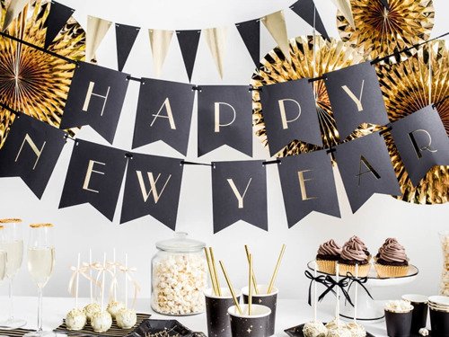 Banner Happy New Year black - 15 x 170 cm - 1 pc