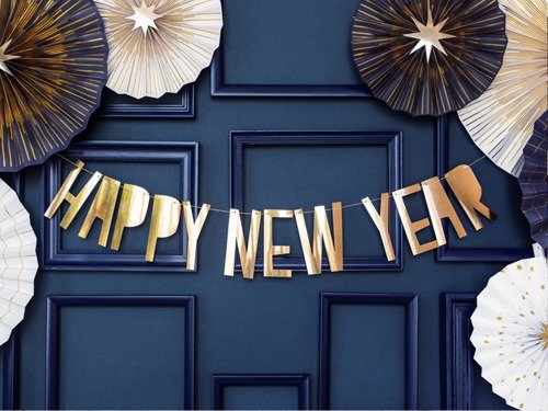 Banner Happy New Year gold - 10 x 90 cm - 1 pc