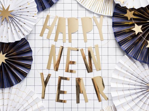 Banner Happy New Year gold - 10 x 90 cm - 1 pc