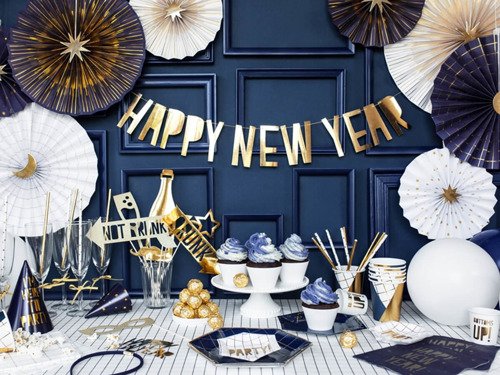 Banner Happy New Year gold - 10 x 90 cm - 1 pc