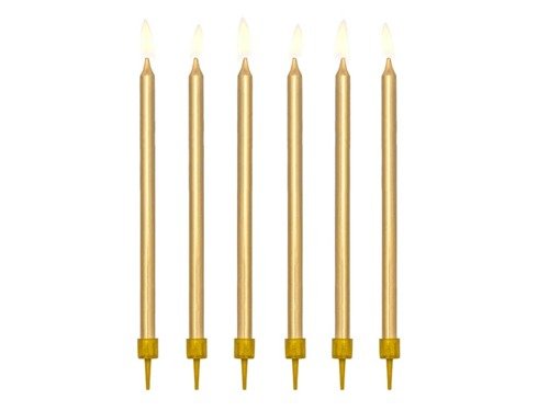 Birthday candles, plain, gold - 12 pcs