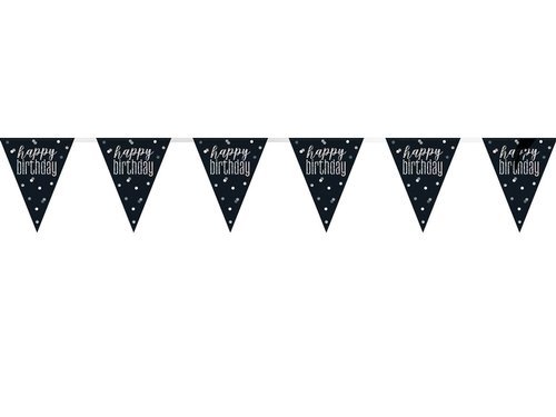 Black Happy birthday flag banner - 274 cm - 1 pc