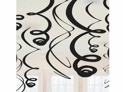 Black plastic Swirl Decorations - 56 cm - 12 pcs