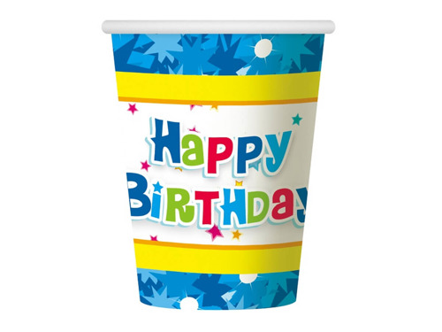 Blue Happy Birthday Paper Cups - 270 ml - 6 pcs