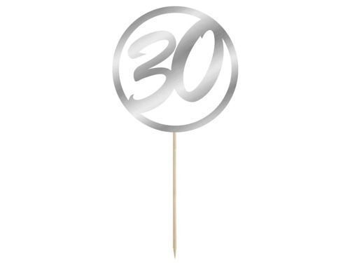 Cake topper 30 birthday silver - 1 pc