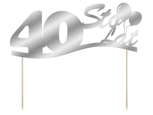 Cake topper 40 birthday silver - 1 pc