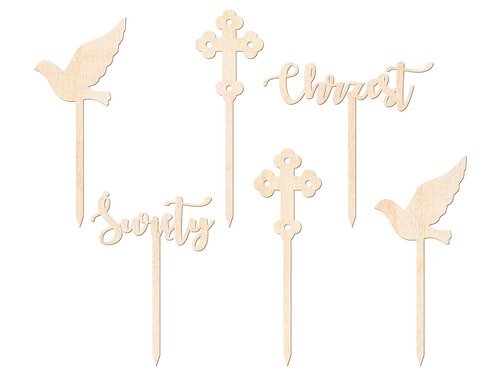 Cake topper Baptism, wooden - 6 pcs