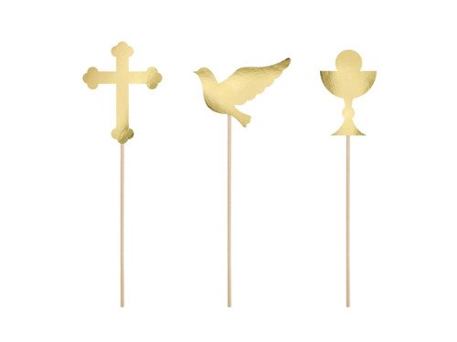 Cake topper First Communion, gold - 6 pc