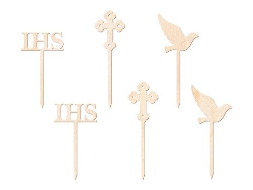 Cake topper First Communion, wood - 6 pcs