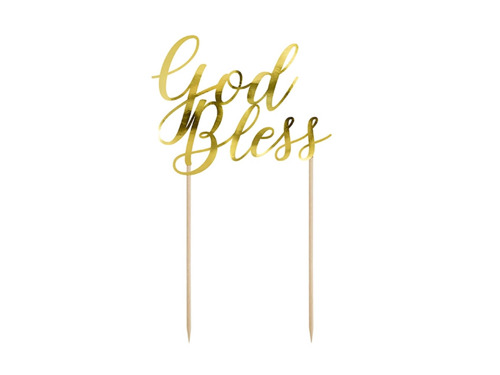 Cake topper God Bless, gold - 1 pc