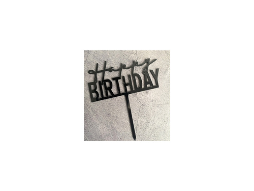 Cake topper Happy Birthday, black - 1 pc