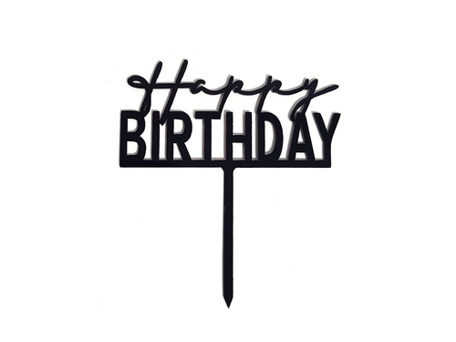 Cake topper Happy Birthday, black - 1 pc