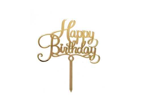 Cake topper Happy Birthday, gold - 1 pc