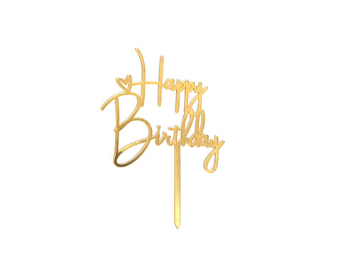 Cake topper Happy Birthday, gold - 1 pc