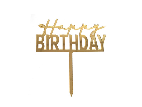 Cake topper Happy Birthday, gold - 1 pc