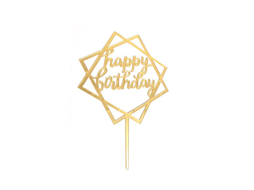 Cake topper Happy Birthday, gold - 1 pc