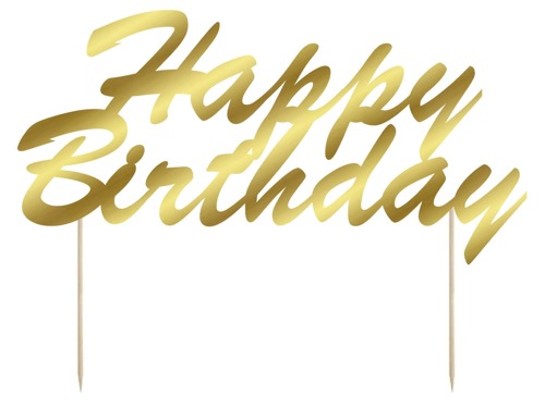 Cake topper Happy Birthday, gold - 20 cm - 1 pc