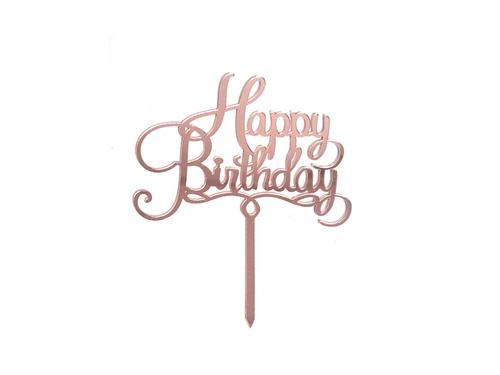 Cake topper Happy Birthday, rose gold - 1 pc