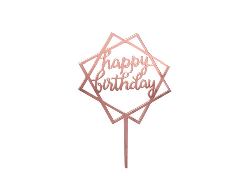 Cake topper Happy Birthday, rose gold - 1 pc