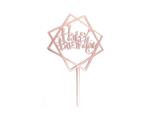 Cake topper Happy Birthday, rose gold - 1 pc