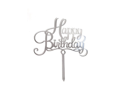 Cake topper Happy Birthday, silver - 1 pc