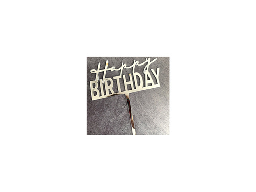 Cake topper Happy Birthday, silver - 1 pc