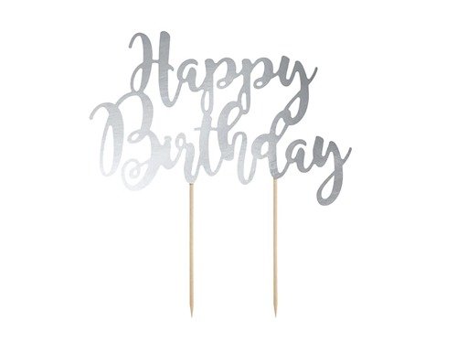 Cake topper Happy Birthday, silver - 22,5 cm - 1 pc