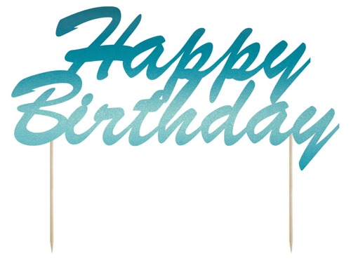 Cake topper Happy Birthday, turquoise - 20 cm - 1 pc