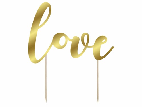 Cake topper Love, gold - 14x10 cm - 1 pc