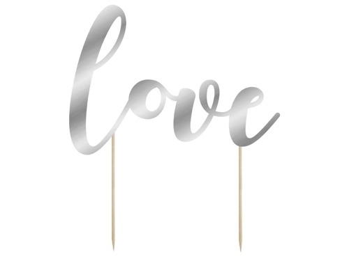 Cake topper Love, silver - 14x10 cm - 1 pc