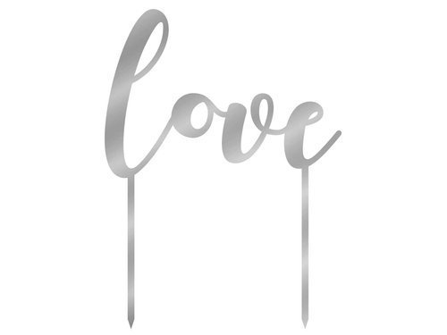 Cake topper Love, silver plexi - 14x19 cm - 1 pc