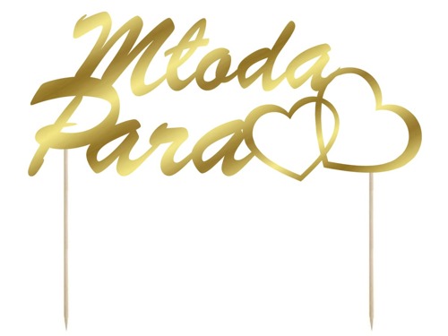 Cake topper Mloda Para, gold - 15x6 cm - 1 pc