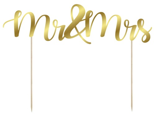 Cake topper Mr & Mrs, gold - 20x5 cm - 1 pc