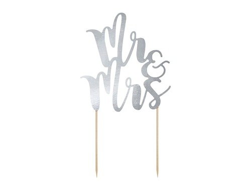 Cake topper Mr&Mrs, silver - 25,5 cm - 1 pc