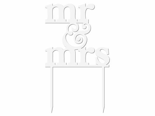 Cake topper Mr & Mrs, white - 15,5 x 9 cm - 1 pc